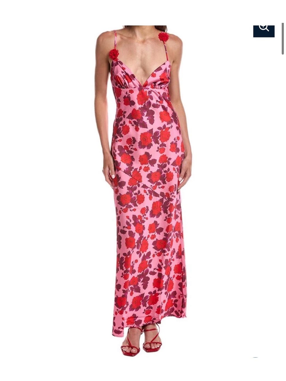 For Love And Lemons Pink Maxi Dress with Red Floral Print